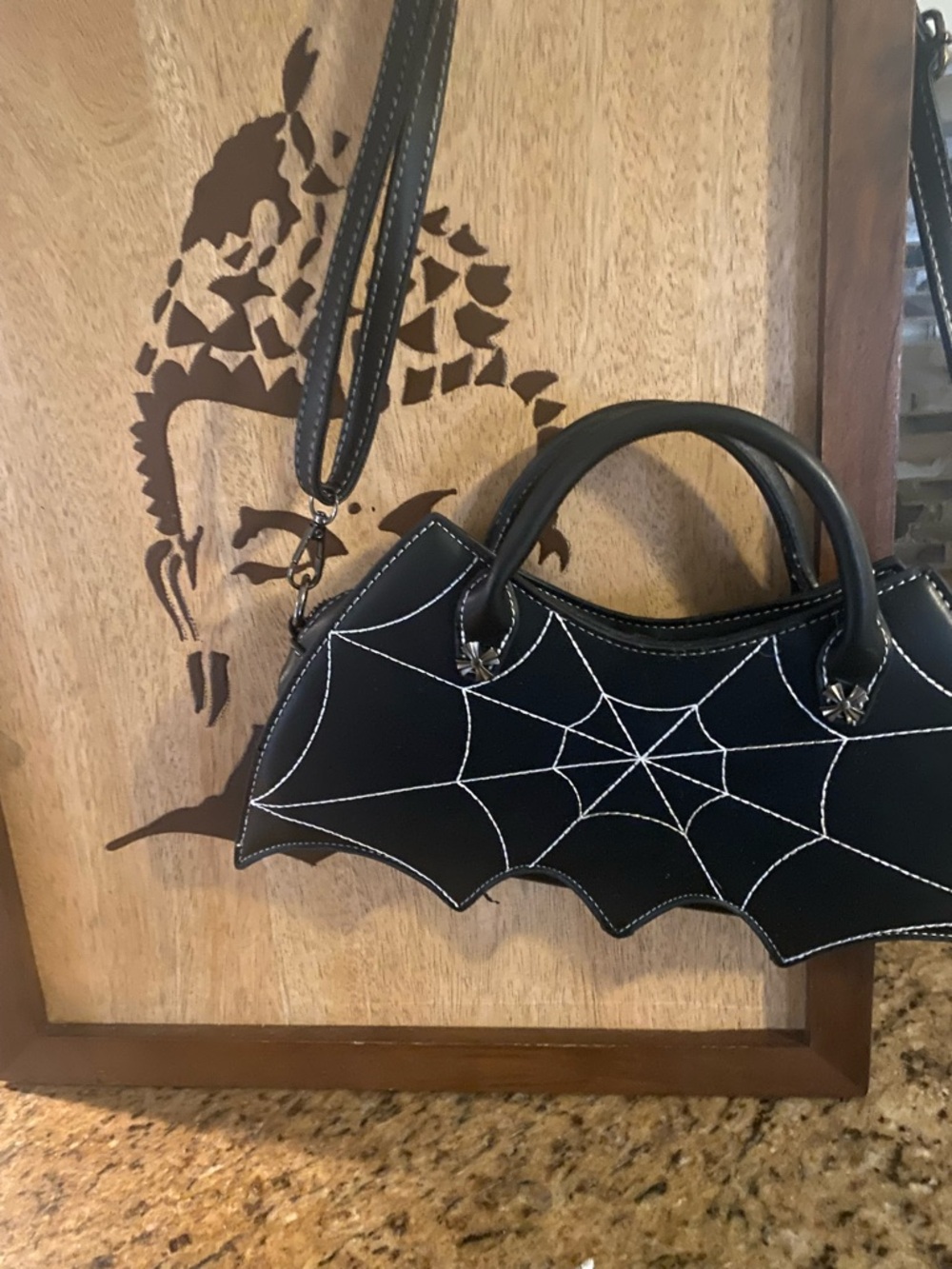 Black Spiderweb Bat Wing Satchel - Unbranded
